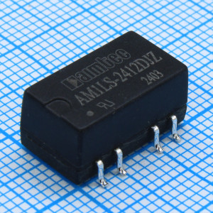 AM1LS-2412DJZ, DC/DC, 1Вт, вход 21.6…26.4В, выход ±12В/±0.005…0.042А, изоляция 1500В DC, КПД 83%, максимальная емкостная нагрузка не более ±220мкФ, для поверхностного монтажа, 15.24x11.4x7.25мм, -40…105°C, пластик