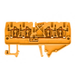 Проходная клемма WKF 2,5/D2/2/35 OR, Проходная клемма, 4 точки подключения, тип фиксации провода: пружинный, номинальное сечение: 2,5 мм кв., 24A, 800V, ширина: 5 мм, цвет: оранжевый, тип монтажа: DIN35