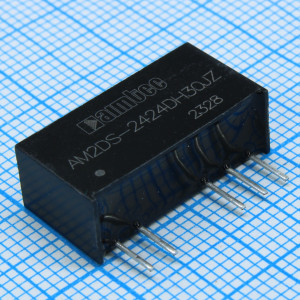 AM2DS-2424DH30JZ, DC/DC, 2Вт, вход 21.6…26.4В, выход ±24В/±0.004…0.042А, изоляция 3000В DC, КПД 83%, максимальная емкостная нагрузка не более ±100мкФ, SIP7, 19.65x7.05x10.16мм, -40…105°C, пластик