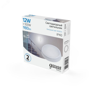 Светильник ЖКХ HALL круг 12W 980lm 6500K 200-240V IP40 D135*32мм белый LED 1/40 193411312