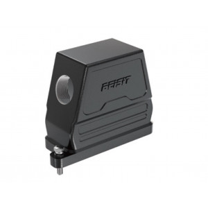 Крышка разъема HPR16B-SO-2B-M20, Крышка разъема на кабель, типоразмер 16B, без уплотнителя, 1 отверстие с резьбой для кабельных вводов M20x1,5, с боковым расположением, винтовая фиксация разъемного соединения, материал корпуса: алюминиевый сплав