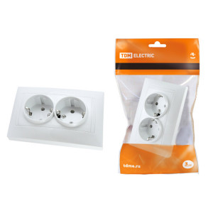 Розетка двойная 2П+З 16А 250В с защ. шт. белая "Лама" SQ1815-0013