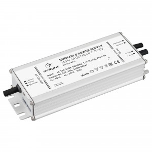Блок питания ARPV-UH24240-PFC-0-10V (24V, 10.0A, 240W) 024143(1), Диммируемый источник напряжения по стандарту 0-10 В с гальванической развязкой для светодиодных изделий. Входное напряжение 120-240 VAC. Выходные параметры: 24 В, 10 А, 240 Вт. Встроенный PFC >0.95. Герметичный алюминиевый корпус IP 67. Рабочая температур