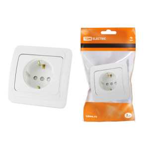 Розетка 2П+З 16А c защитными шторками белая "Валдай" SQ1804-0024