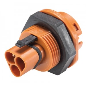 Разъем RST20i3 96.032.1051.4, Вилочный разъем в панель, М25, IP68(69k), 3 полюса, пружинная фиксация провода, номинальные характеристики: ~50V/-120V, 20A, цвет контактной вставки: коричневый, цвет гайки: черный, серия RST Classic