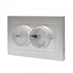 Розетка двухместная UNIVersal серия Афина с/з, с/у, з/ш 16А, 220В, серебро (еврослот), механизм A0050-S