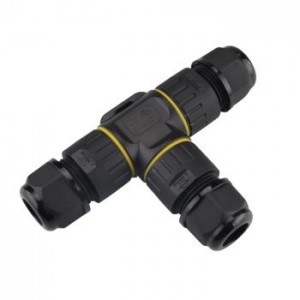 Муфта соединительная, 3 пол., М20 M20-T-3P, Муфта соединительная М20, кабель/кабель, T-образная (3 кабеля), 3 полюса, IP68, винтовая фиксация провода, сечение провода: 0.5 - 2.5 мм кв., диаметр кабеля: 9 - 12 мм, номинальные характеристики: 450 V; 20 A; пластик, цвет черный