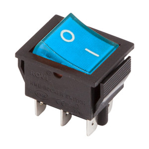 36-2351 Переключатель клавишный 250V 15А (6с) ON-ON синий с подсветкой (RWB-506, SC-767) REXANT(к