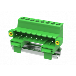 Вилочный разъем на кабель MC-PB5.08H18C-S-0001, Вилочный разъем, прямой, на кабель, шаг: 5.08 мм, 18 полюсов, фиксация провода винтовая, исполнение: с монтажными фланцами и креплением на DIN15, 320V, 12A, цвет: зеленый