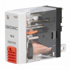Реле миниатюрное промышленное, 1CO, ком. ток 12А, AgSnO, напряжение230V AC, опция: тест-кнопка+светодиод IR-230AC-1CO-D