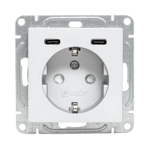 Механизм розетки с USB-C - 2шт, 16А, с заземлением, со шторками, алюминий Эпика EKF UP1-SOA-111-2USBC