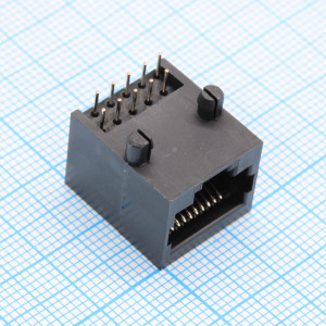 DS1135-S100BPX, Розетка 10P10C (RJ45) на плату угловая, с ушами, цвет черный