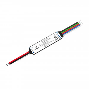Контроллер SMART-K49-RGBW (12-24V, 4x1A, 2.4G) 028443, Миниатюрный контроллер для RGBW светодиодной ленты (ШИМ). Питание/рабочее напряжение 12-24VDC, максимальный ток 1A на канал, 4 канала, максимальная мощность 48-96W. Габариты 60x14x6 мм. Совместим с пультами и панелями SMART, поддерживающими управление по