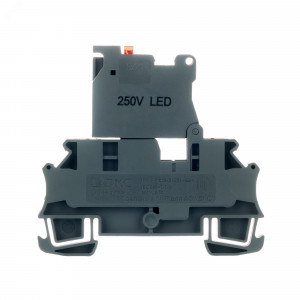 Клемма для предохранителя, зажим Push-in, 2 точки подключения, индикация 24В, 4 кв.мм, серая IPR-4-HESILED24