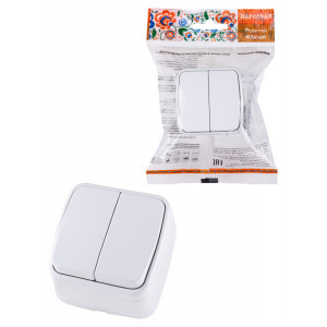 Выключатель 2-кл. открытой установки IP20 10А, белый "Дача" Народная SQ1824-0002