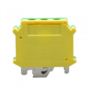 Заземляющая клемма JUT1-35B-PE, Заземляющая клемма, тип фиксации провода: винтовой, номинальное сечение: 35 мм кв., 500V, ширина: 15,2 мм, цвет: желто-зеленый, тип монтажа: DIN35