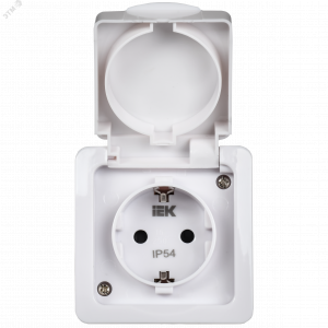 Розетка 1-м ОП Гермес Plus РСб20-3-ГПБб 16А IP54 с заземл. с крышкой бел. ERMP12-K01-16-54-EC