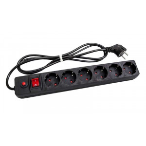 Удлинитель с сетевым фильтром 6х3м с заземл. 10А IP20 ПВС 3х0.75 защ. шторки черн. 967U-4003