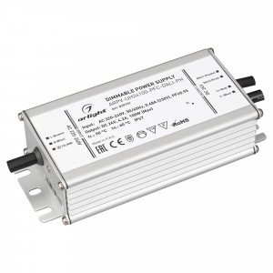 Блок питания ARPV-UH24100-PFC-DALI-PH (24V, 4.2A, 100W) 029151, Диммируемый источник напряжения по протоколу DALI с гальванической развязкой для светодиодных изделий. Входное напряжение 220-240 VAC. Выходные параметры: 24 В, 4.2 А, 100 Вт. Встроенный PFC >0.95. Герметичный алюминиевый корпус IP 67. Рабочая температура
