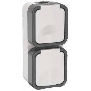 Розетка 2-м ОП TORS 16А IP55 TS232 вертик. с заземл. с крышкой бел. TS-R26-16-55-V-K41