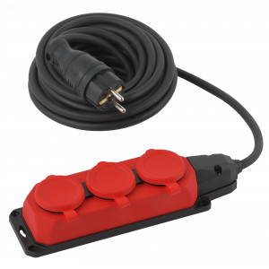 Удлинитель силовой UK-3e-3x1.5-5m-IP44(KG) с заземлением 3 розетки каучук 5м КГ 3х1.5кв.мм IP44 Б0057579