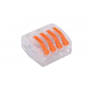 Рычажная клемма, соединительная, PCT-214-3, Рычажная клемма, соединительная, универсальная, 4 полюса, сечение проводника 0,08 - 4,0 мм кв., 250V, 32A,цвет корпуса: прозрачный, цвет рычагов: оранжевый,в упаковке 50 штук (Аналог 222-414)