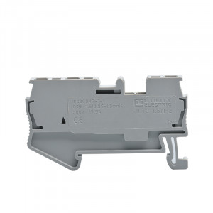 Проходная клемма JUT3-1.5/1-2-GY, Проходная клемма, 3 точки подключения, тип фиксации провода: пружинный, номинальное сечение: 1,5 мм кв., 17,5A, 500V, ширина: 4,2 мм, цвет: серый, тип монтажа: DIN35