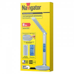 Светильник светодиодный настольный 80 683 NDF-D044-8W-MK-WH-LED 8Вт 2700/4000/6000К 300лм сенсор USB ЖК дисплей (дата/время/будильник/температура) на основании бел. 80683