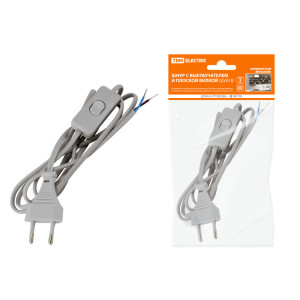 Шнур с выключателем и плоской вилкой ШУ01В ШВВП 2х0,75мм2 2м. серебр. металлик SQ1305-0005