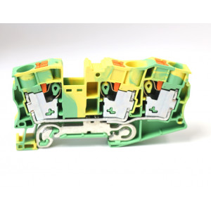 Заземляющая клемма UJ6-16/1X2JD, Заземляющая клемма, 3 точки подключения, тип фиксации провода: Push-in, номинальное сечение: 16 мм кв., ширина: 12,2 мм, цвет: желто-зеленый, тип монтажа: DIN35