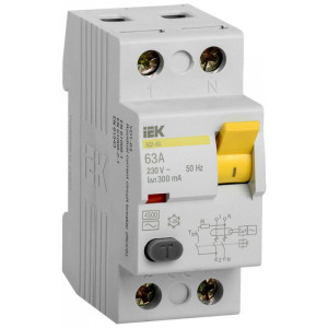 Выключатель дифференциального тока (УЗО) 2п 63А 300мА тип AC ВД1-63 MDV10-2-063-300