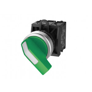 Селекторный переключатель (зеленый) TS2011-1BB20, Переключатель, длинная ручка, 2-х позиционный без самовозврата, с подсветкой, пластиковое переднее кольцо, без контактной группы, диаметр головки кнопки 29,5 мм, диаметр посадочного отверстия: 22 мм, цвет: зеленый