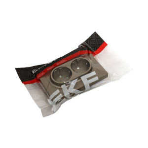 Механизм розетки двойной, 16А, с заземлением, со шторками, с рамкой, шампань Эпика EKF UP1-SOC-211