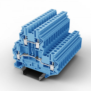 Этажная клемма UUK-2.5/2-BE, Этажная клемма, 2 этажа, тип фиксации провода: винтовой, номинальное сечение: 2,5 мм кв., 24A, 500V, ширина: 5,2 мм, цвет: синий, тип монтажа: DIN35