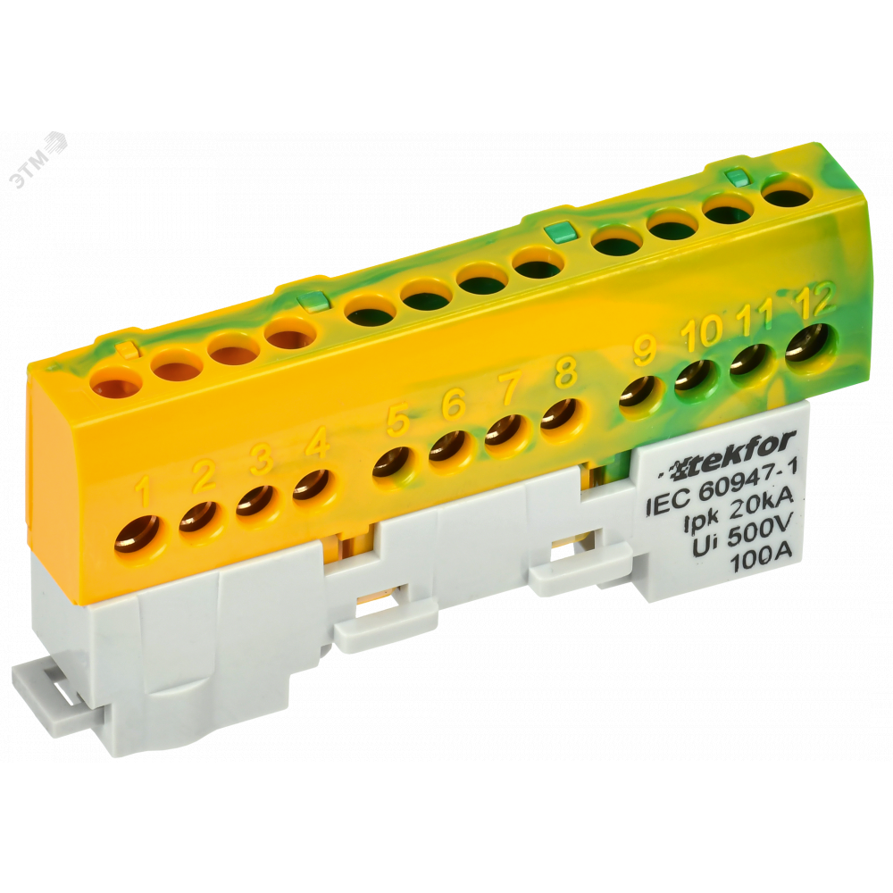 Изображение товара Шина PE земля изолированная на DIN-рейке 6х9-12-ЖЗ IEK TF-NN10-12-KL-K52