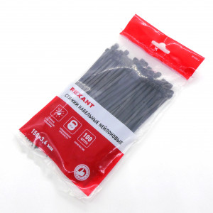 Стяжка 3.6*150 черная (100 шт), хомут-стяжка кабельная нейлоновая