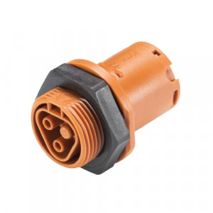 Розеточный разъем в панель RST20I2F B23 M00 L BR01, Розеточный разъем в панель, М25, 2 полюса, тип фиксации провода: пружинный, номинальные характеристики: ~50/120V, 20A, цвет гайки: черный, цвет контактной вставки: коричневый, серия RST Classic