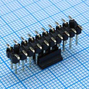 DS1022-06-2X10S81SR-B, Соединитель штыревой, вилка на плату двухрядная прямая, поверхностный монтаж 2х10 контактов шаг 2.54мм