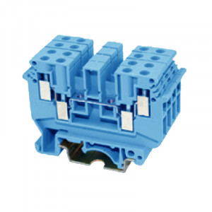 Проходная клемма JUT1-2.5/2-2-BE, Проходная клемма, 4 точки подключения, тип фиксации провода: винтовой, номинальное сечение: 2,5 мм кв., 24A, 500V, ширина: 5,2 мм, цвет: синий, тип монтажа: DIN35