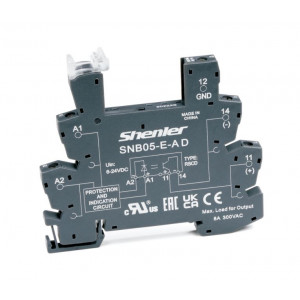 Колодка для реле SNB05-E-A, Колодка для реле, 1 группа переключающих контактов, винтовая фиксация провода, монтаж на DIN рейку, вход 6-24VAC/DC, напряжение катушки 6~24VDC для реле серий: RNC, с возможностью установки (поставляется отдельно): перемычки SN20A, марк. шильд. SN64P