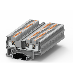 Проходная клемма TP4-3-GY, Проходная клемма, 3 точки подключения, тип фиксации провода: Push-in, номинальное сечение: 4 мм кв., 32A, 800V, ширина: 6,2 мм, цвет: серый, тип монтажа: DIN35