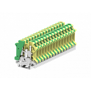 Заземляющая клемма 306903, Заземляющая клемма, тип фиксации провода: винтовой, номинальное сечение: 6 мм кв., ширина: 8,1 мм, цвет: желто-зеленый, тип монтажа: DIN35