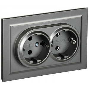 Розетка 2-м СП BRITE РС12-3-БрС 16А в сборе с заземл. без защ. шторок сталь BR-R21-16-K46-F