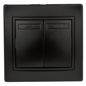 Выключатель Plano 1-105-05 двухклавишный с подсветкой, 10А-250В, IP20, СУ, антрацит Б0053780