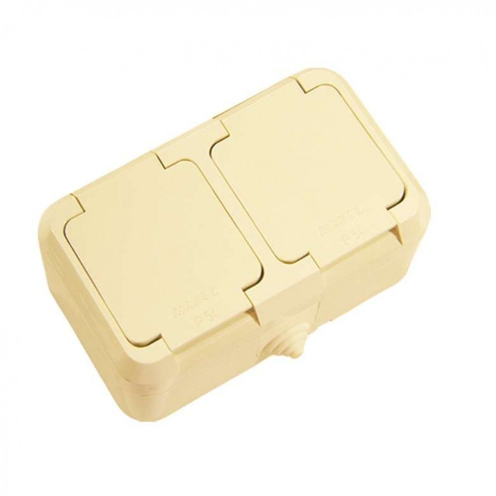 Изображение товара Розетка 2-м ОП 16А IP44 с заземлением и крышкой Кремовая Makel