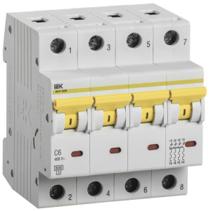 Автоматический выключатель ВА47-60M 4Р 6А 6кА С MVA31-4-006-C