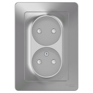 Розетка 2-м СП Blanca 16А IP20 250В без заземл. защ. шторки алюм. SE BLNRS000123