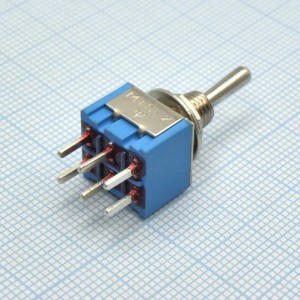 MTS-203 A-2, Тумблер ON-OFF-ON 2 группы контактов 3А,250В на плату