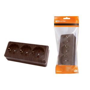 Розетка 3-х местная горизонтальная 2П+3 открытой установки IP20 16A с з/ш бук "Ладога" SQ1801-0327