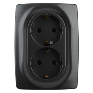 12-2108-05 Розетка 2X2P+E Schuko со шторками, 16A-250В, IP20, 2, антрацит (10/100/2000) Б0036446